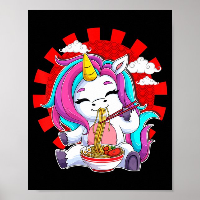 Poster Ramen Unicorn Kawaii Anime Japanese Food Gift Girl (Devant)