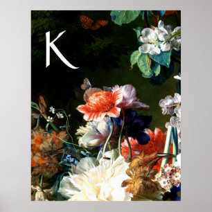 Poster RANEMONES,FLEURS,PAPILLON NOIR FLORAL Monogramme
