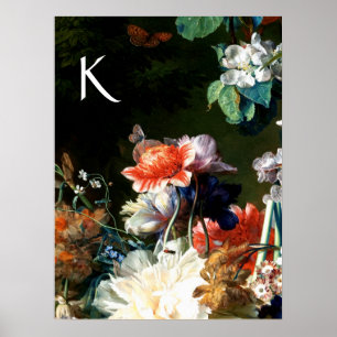 Poster RANEMONES,FLEURS,PAPILLON NOIR FLORAL Monogramme