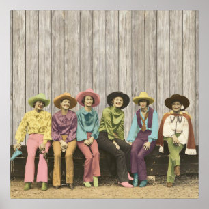 Poster Rangée d'affiche occidentale vintage de cow-girls