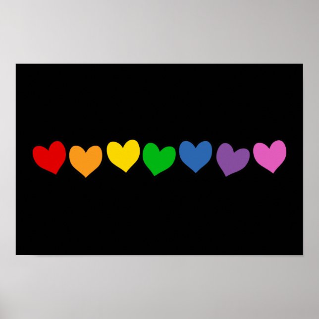 Poster Rangée de Coeurs Arc-en-Ciel (Devant)