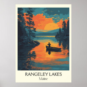 Poster Rangeley Lakes Maine Forêt Vintage Sunset Art