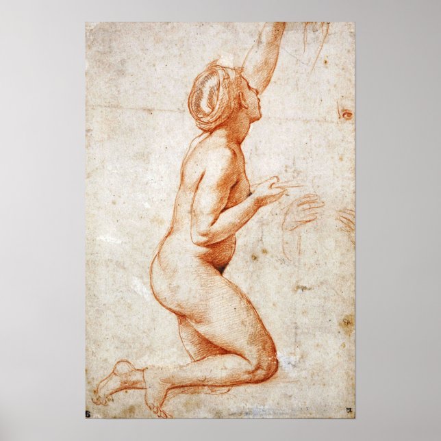 Poster Raphael - Figure à genoux Femme avec son bras gauc (Devant)