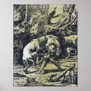 Poster Raphael - Hercules étranglant le lion néméen