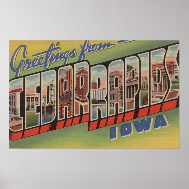 Poster Rapides de cèdre, Iowa - Scènes de grandes lettres (Devant)