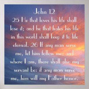 Poster rappel de verset biblique Jean 12:25-26 coucher de