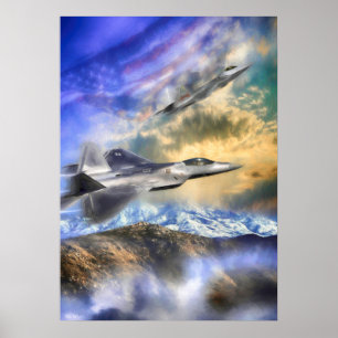 POSTER RAPTEURS SUR LE JET AMÉRICAIN F22