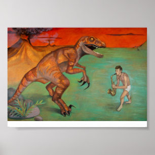 Poster "Raptor joueur de saxophone contre saxo" avec le