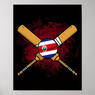 Poster Raquette de cricket costaricain et drapeau Ll du C
