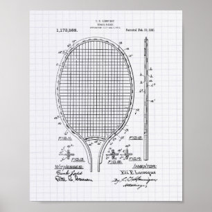 Poster Raquette de tennis 1916 Art Brevet - Poivre Lined