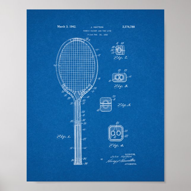 Poster Raquette De Tennis Et Brevet Similaire - Plan D'Ac (Devant)