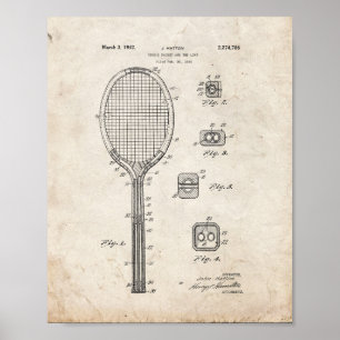 Poster Raquette De Tennis Et Brevet Similaire - Vieux Loo
