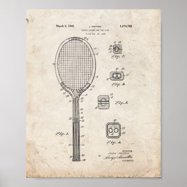Poster Raquette De Tennis Et Brevet Similaire - Vieux Loo (Devant)