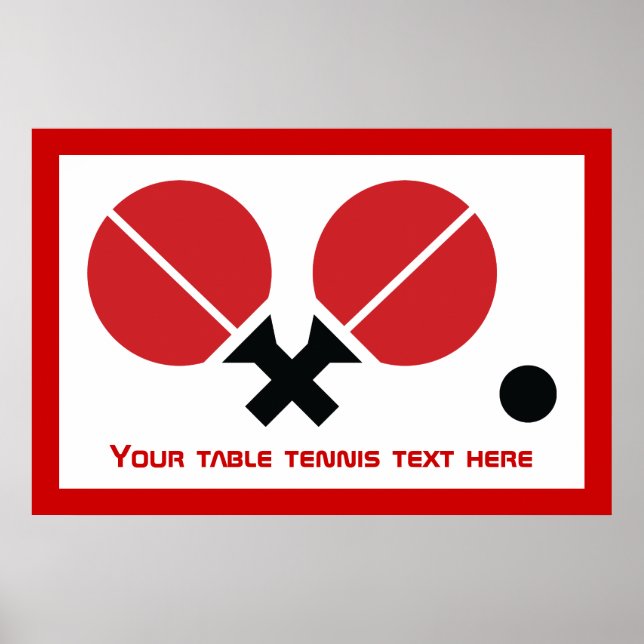 Poster Raquettes de ping-pong de table et boule noir, rou (Devant)