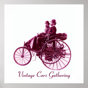 Poster Rassemblement de voitures anciennes, violet blanc