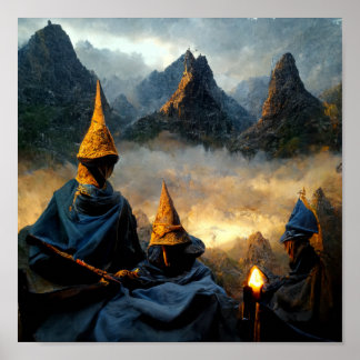 Poster Rassemblement des sorciers. Halloween Magie AI Art