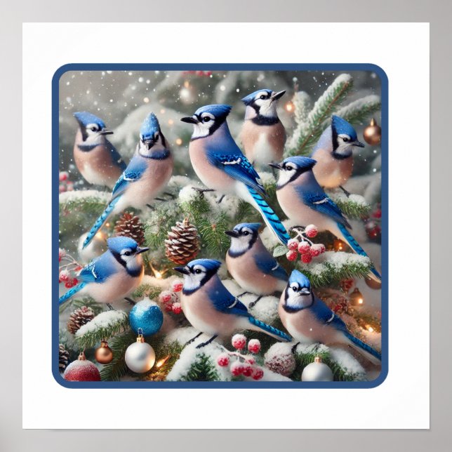 Poster Rassemblement d'hiver des Jays bleus festifs (Devant)