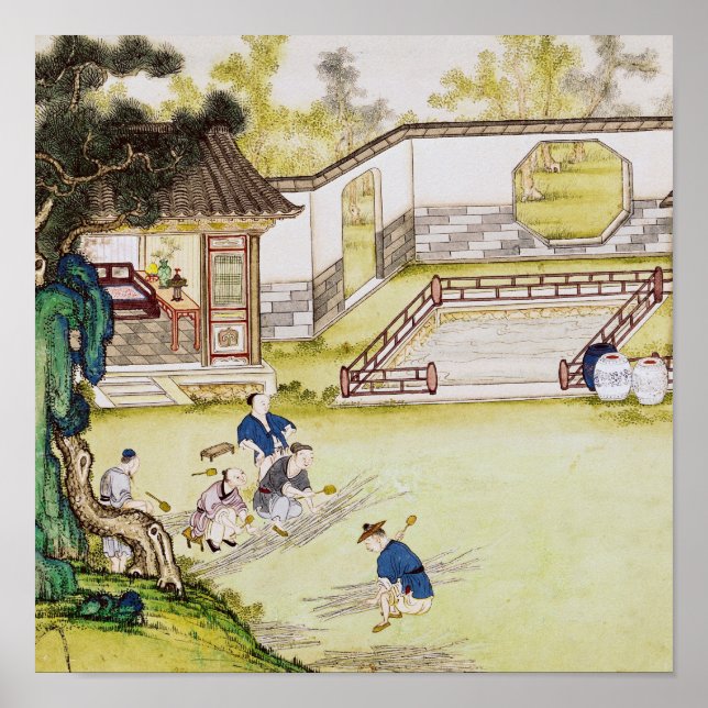 Poster Rassembler du bambou pour faire du papier (Devant)