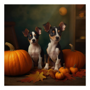 Poster Rat Terrier Chiot Automne Citrouille délice