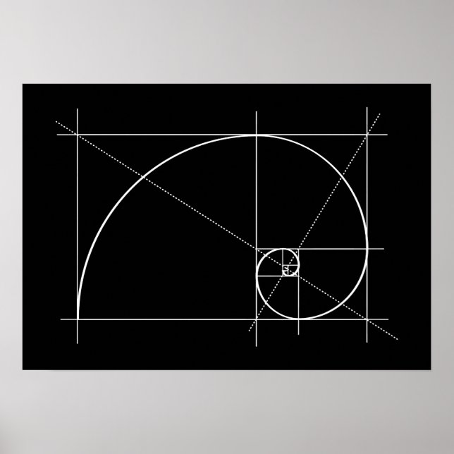 Poster Ratio d'or, spirale Fibonacci, dessin (Devant)