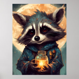 Poster Raton laveur adorable avec une potion magique