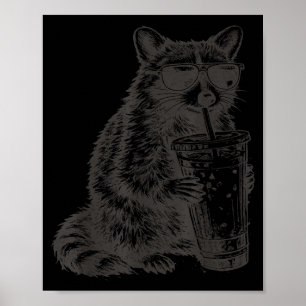 Poster Raton laveur buvant du café glacé drôle pour homme