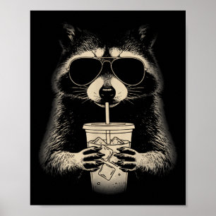 Poster Raton laveur buvant un café glacé visage de meme y
