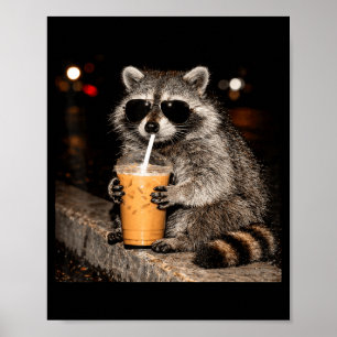 Poster Raton laveur cool buvant un café glacé mème drôle