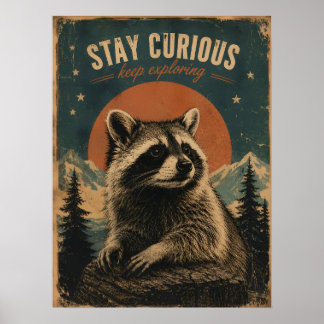 Poster Raton laveur curieux vintage
