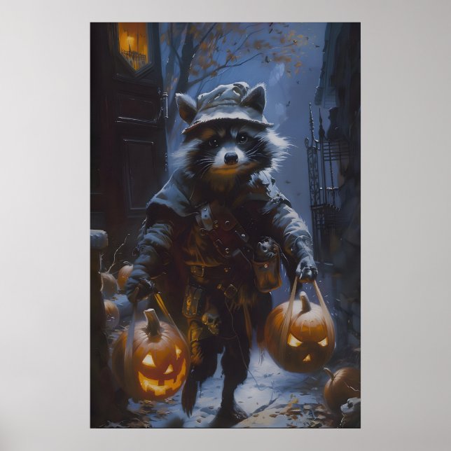 Poster Raton laveur "des friandises ou un sort" avec citr (Devant)