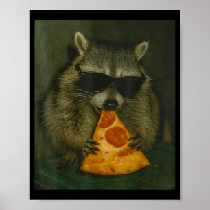 Poster Raton laveur drôle mangeant Zza Animal Meme Hommes