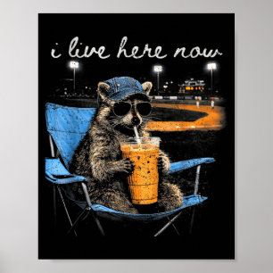 Poster Raton laveur drôle Terrain de baseball Je vis ici