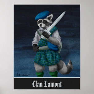 Poster Raton laveur écossais Clan Lamont peint à la main