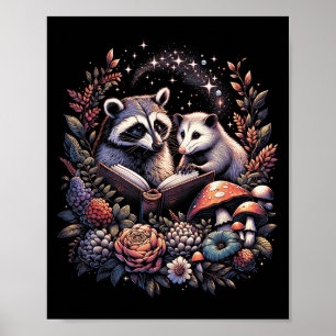 Poster Raton Laveur Floral Amateur de Livres Cottagecore