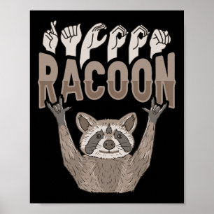 Poster Raton laveur ILY Langue des Signes Américaine Gest