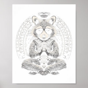 Poster Raton laveur méditant animal mandala bouddhiste dr