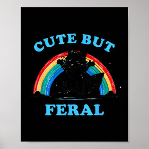 Poster Raton laveur mignon mais féroce avec un arc-en-cie