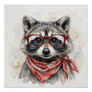 Poster Raton laveur portant des lunettes rouges