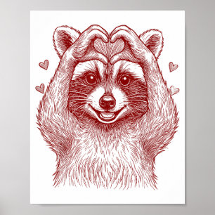 Poster Raton laveur Saint-Valentin Drôle Raton laveur sau