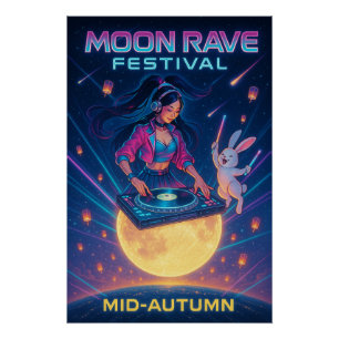 Poster Rave lunaire - Lapin Lune et K-pop Chang’e