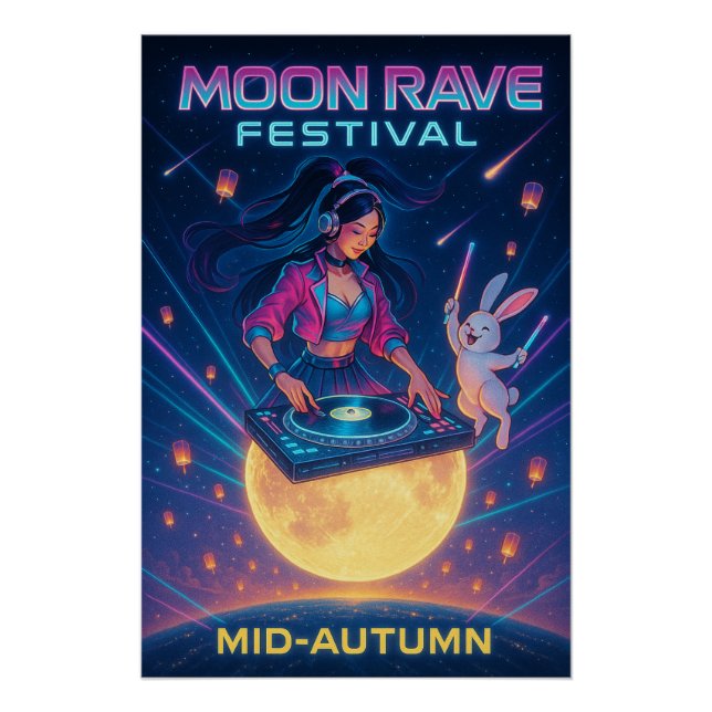 Poster Rave lunaire - Lapin Lune et K-pop Chang’e (Devant)