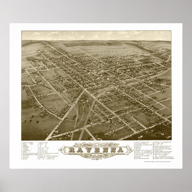 Poster Ravenne, OH Carte panoramique - 1882 (Devant)