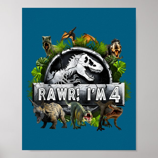 Poster Rawr I'm 4 4th Birthday T Rex Dinosaur Funny Party (Devant)