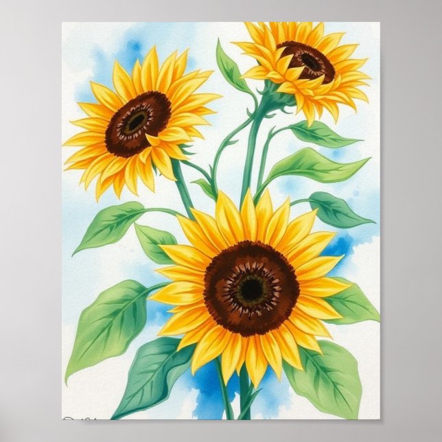 Poster Rayon d'or : Un triptyque d'aquarelle dynamique de (Devant)