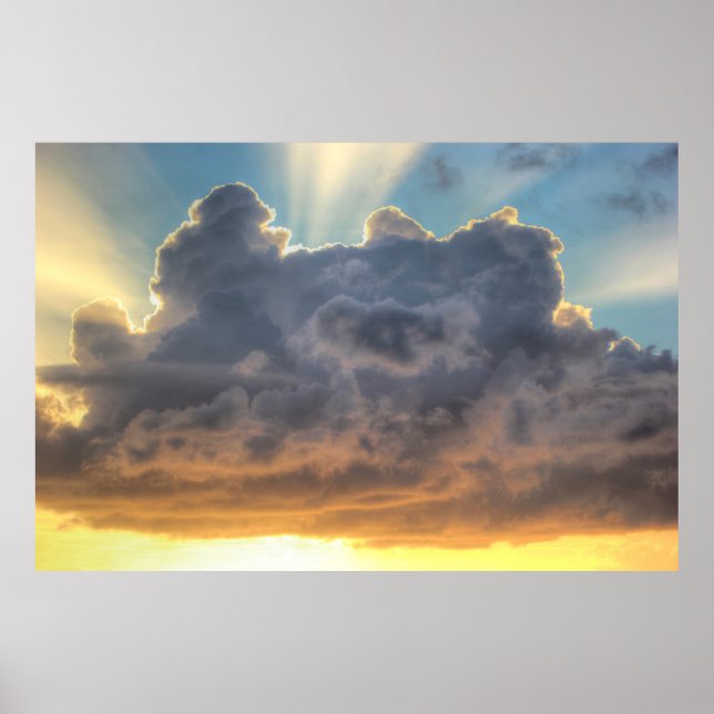 Poster Rayons de soleil à travers les nuages orageux (Devant)