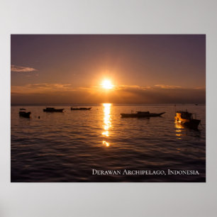 Poster Rayons de soleil couchant bateaux flottants mer cr