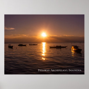 Poster Rayons de soleil couchant bateaux flottants mer cr