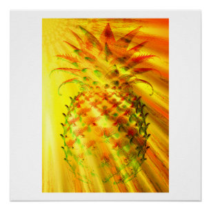 Poster Rayons dorés traversant un gros ananas
