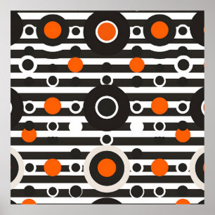 Poster Rayure de cercle rétro orange noir