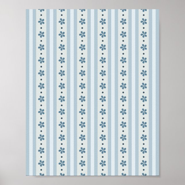 Poster Rayures Bleues Clair Et Fleurs (Devant)